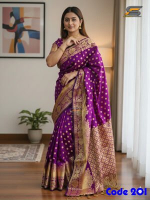 কমলিকা কাতান শাড়ি রানিং ব্লাউজ পিস সহ।