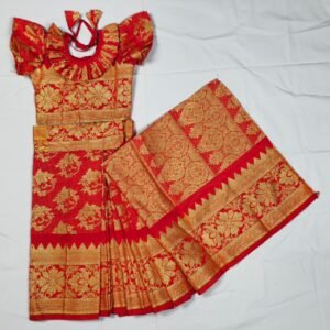 বাচ্চাদের লাল বেনারসি কাতান রেডি শাড়ি
