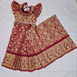 বাচ্চাদের লাল লতা সফট কাতান রেডি শাড়ি