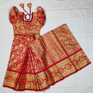 ওড়নাসহ বাচ্চাদের লাল লতা সফট কাতান রেডি শাড়ি