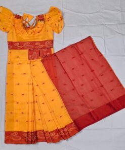 বাচ্চাদের কমলা  সফট কাতান রেডি শাড়ি।