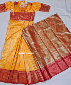 বাচ্চাদের কমলা সফট কাতান রেডি শাড়ি