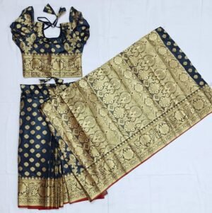 বাচ্চাদের কালো লতা সফট কাতান রেডি শাড়ি