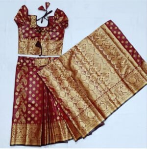 বাচ্চাদের খয়েরী লতা সফট কাতান রেডি শাড়ি।