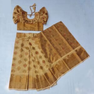 বাচ্চাদের গোল্ডেন সফট কাতান রেডি শাড়ি
