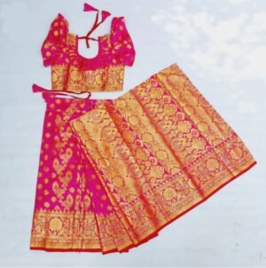 বাচ্চাদের গোলাপি  সফট কাতান রেডি শাড়ি