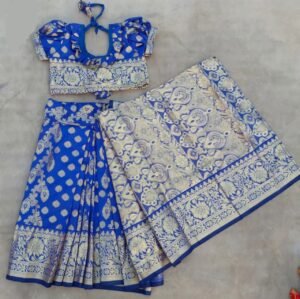 বাচ্চাদের নীল লতা সফট কাতান রেডি শাড়ি