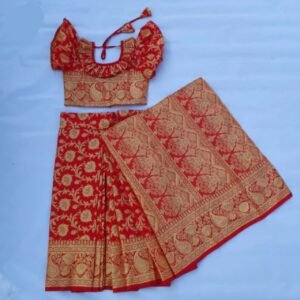 বাচ্চাদের লাল বেনারসি কাতান রেডি শাড়ি