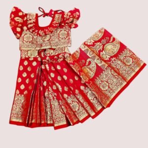 বাচ্চাদের লাল লতা সফট কাতান রেডি শাড়ি