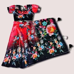 বাচ্চাদের লাল কালো সুতির রেডি শাড়ি