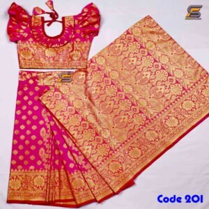 বাচ্চাদের গোলাপী সফট কাতান রেডি শাড়ি