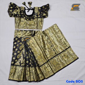 বাচ্চাদের কালো লতা সফট কাতান রেডি শাড়ি।