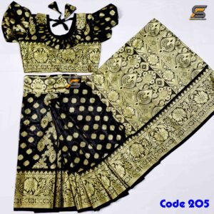বাচ্চাদের কালো লতা সফট কাতান রেডি শাড়ি।