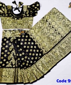 বাচ্চাদের কালো লতা সফট কাতান রেডি শাড়ি।