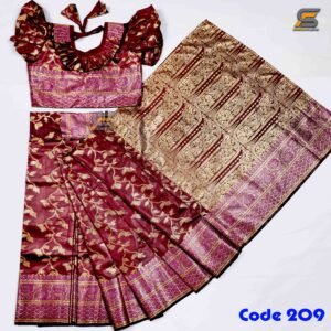 বাচ্চাদের খয়েরী কাশ্মীরি জরি কাতান রেডি শাড়ি