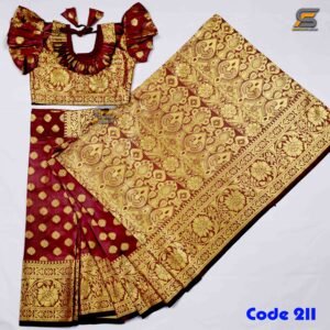 বাচ্চাদের খয়েরী লতা সফট কাতান রেডি শাড়ি।