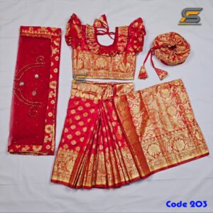 ওড়নাসহ বাচ্চাদের লাল লতা সফট কাতান রেডি শাড়ি