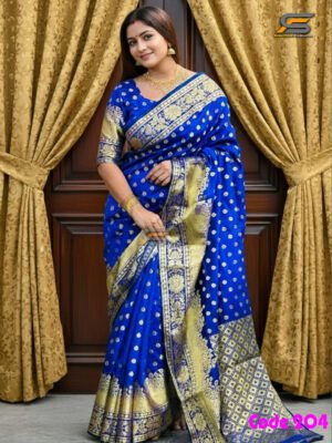 কমলিকা কাতান শাড়ি রানিং ব্লাউজ পিস সহ।