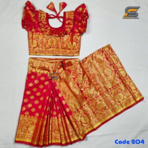 বাচ্চাদের লাল লতা সফট কাতান রেডি শাড়ি।