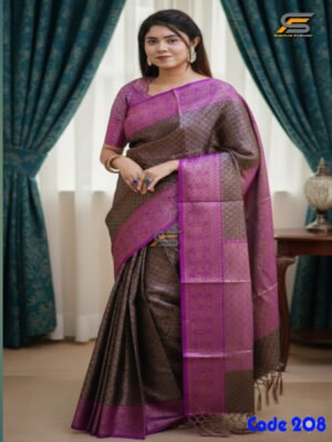 গর্জিয়াস বেনারসি কাঞ্জিভরম কাতান শাড়ি ব্লাউজ পিস সহ।