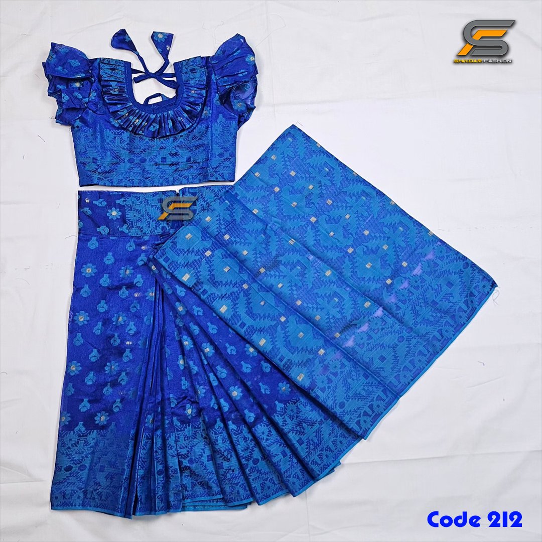 বাচ্চাদের জামদানি নাকফুল নীল রেডি শাড়ি।