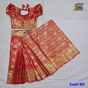 বাচ্চাদের সফট জবা কাতান রেডি শাড়ি।।