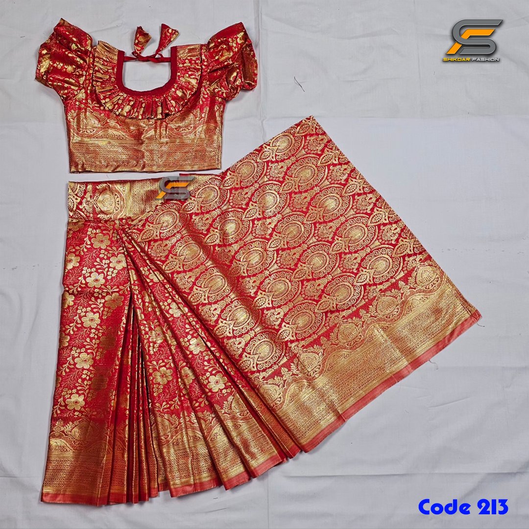 বাচ্চাদের সফট জবা কাতান রেডি শাড়ি।।