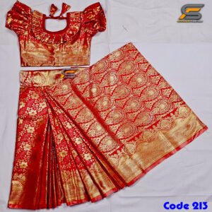 বাচ্চাদের সফট জবা কাতান রেডি শাড়ি।।