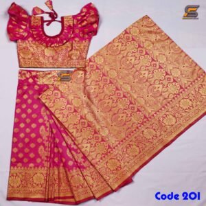 বাচ্চাদের গোলাপী সফট কাতান রেডি শাড়ি