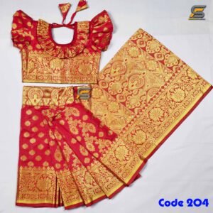 বাচ্চাদের লাল লতা সফট কাতান রেডি শাড়ি।