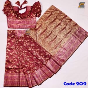 বাচ্চাদের খয়েরী কাশ্মীরি জরি কাতান রেডি শাড়ি